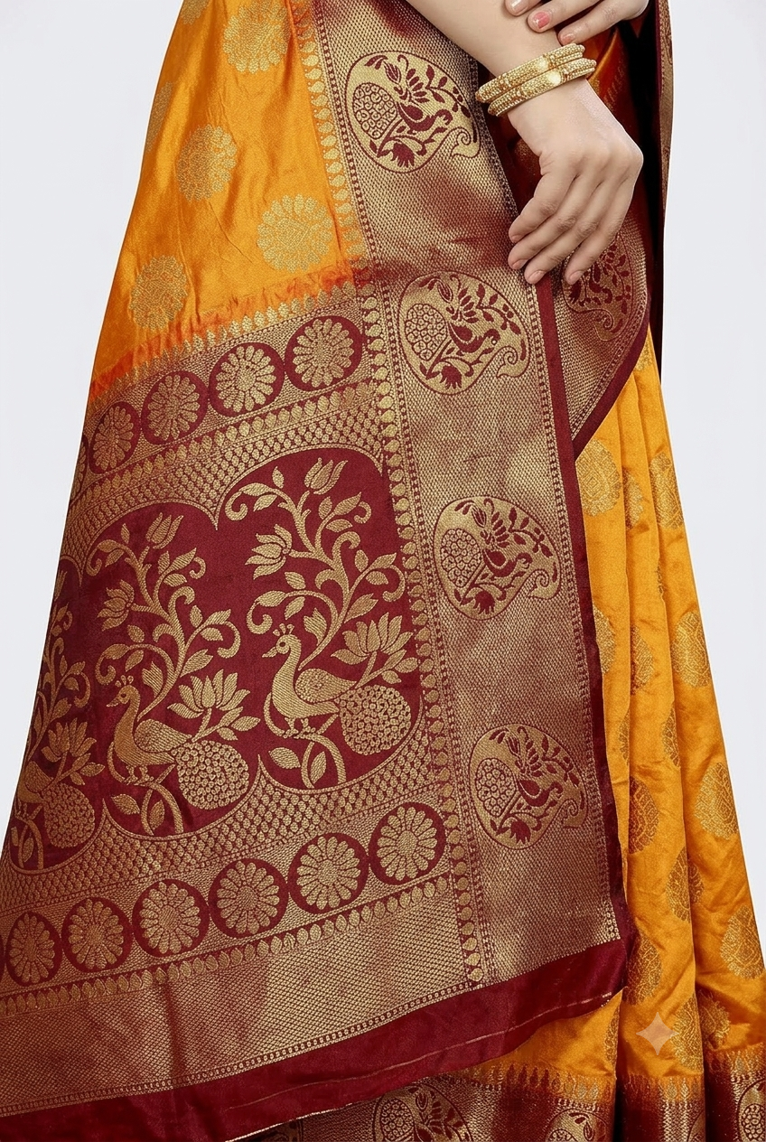 Trendy jacquard saree with unstitched blouse