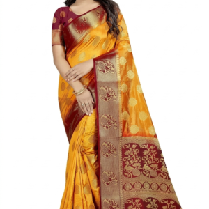 Trendy jacquard saree with unstitched blouse