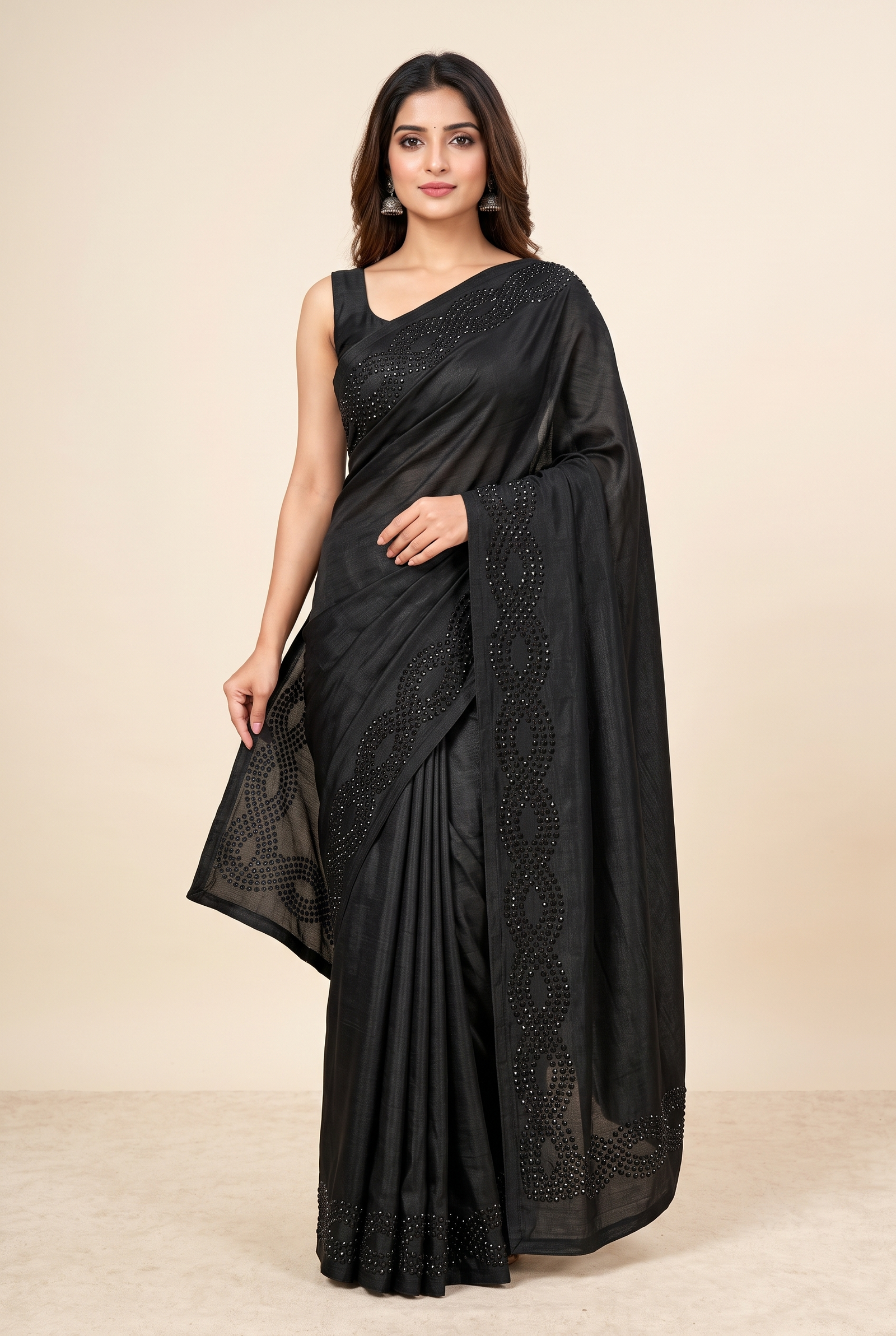 Black Embellished Saree for Women