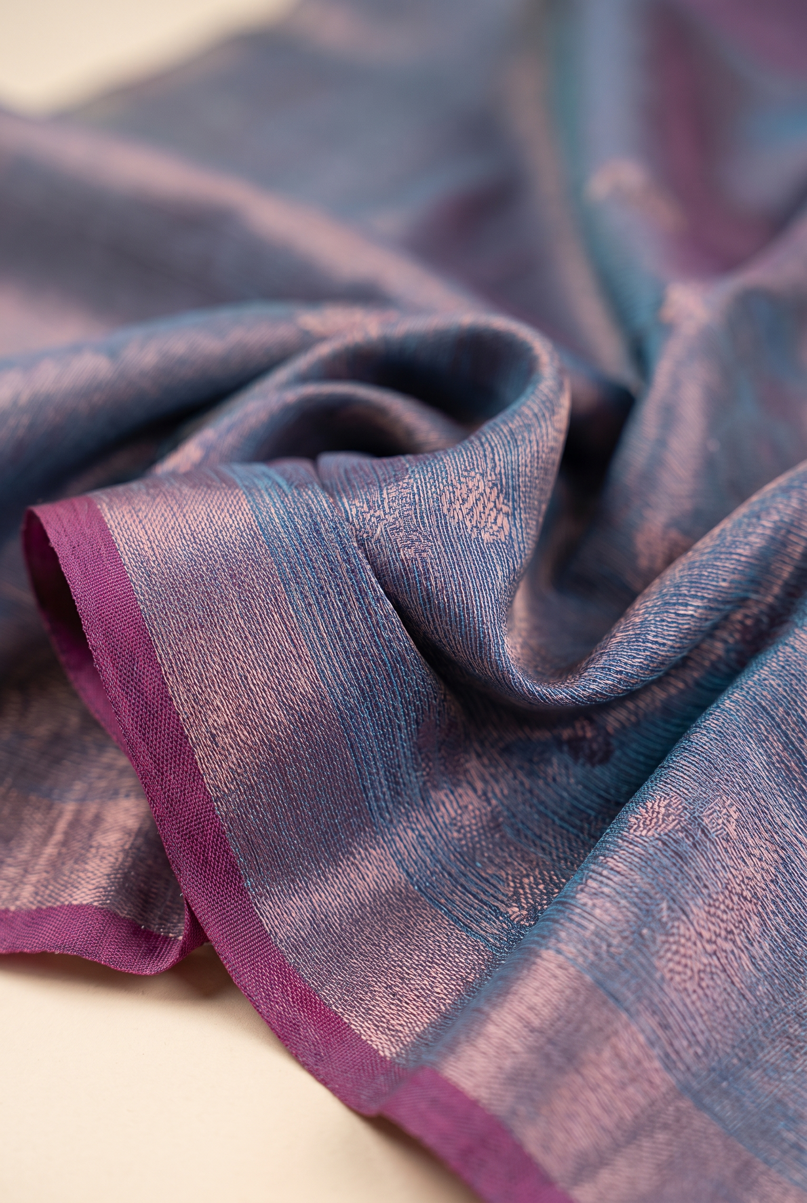 Women’s Blue & Pink Shimmer Saree with Contrast Border