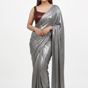 Silver Metallic Shimmer Saree for Women