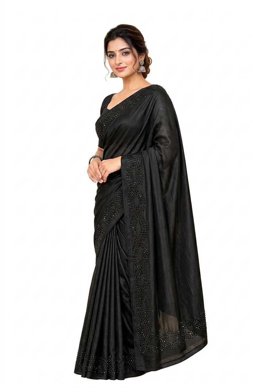 Black Embellished Saree for Women
